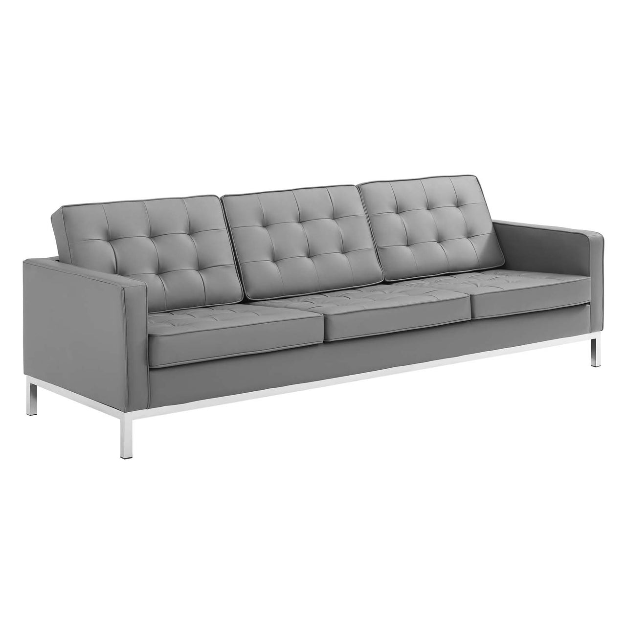 Luma Upholstered Faux Leather Sofa & Armchair Set, Silver & Gray