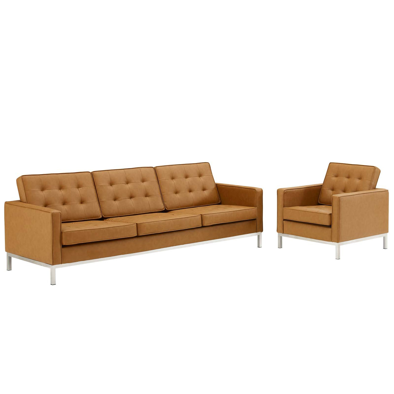 Luma Upholstered Faux Leather Sofa & Armchair Set, Silver & Tan