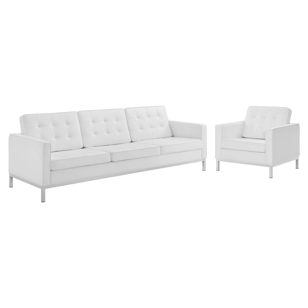 Luma Upholstered Faux Leather Sofa & Armchair Set, Silver & White