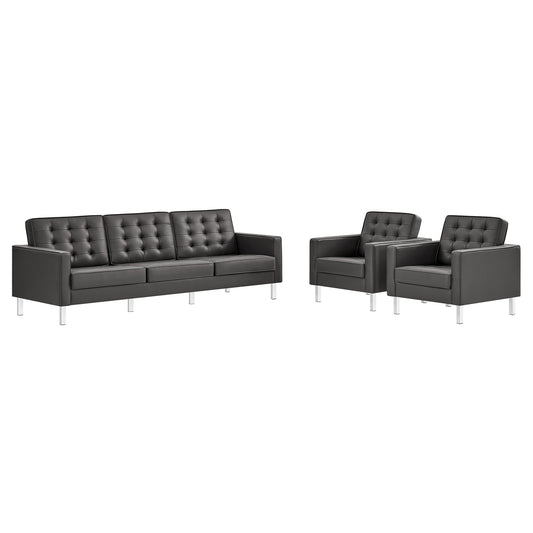 Luma 3-Piece Upholstered Faux Leather Furniture Set, Silver & Gray