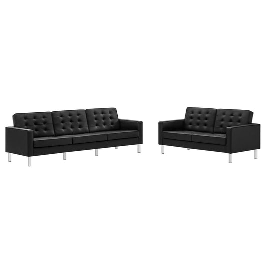 Luma 2-Piece Upholstered Faux Leather Furniture Set, Silver & Black