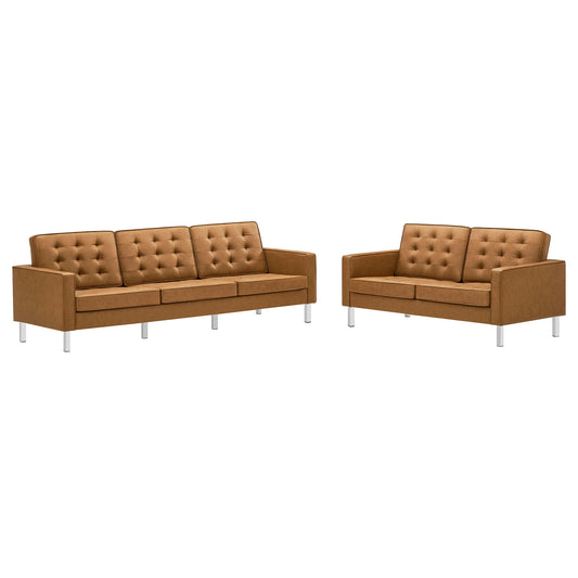 Luma 2-Piece Upholstered Faux Leather Furniture Set, Silver & Tan