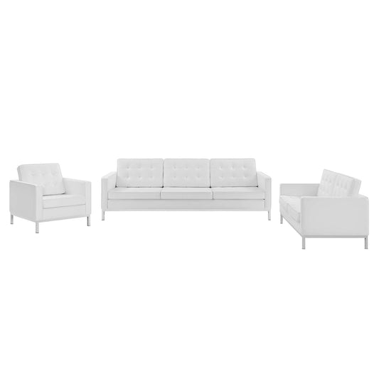 Luma 3-Piece Upholstered Faux Leather Set, Silver & White