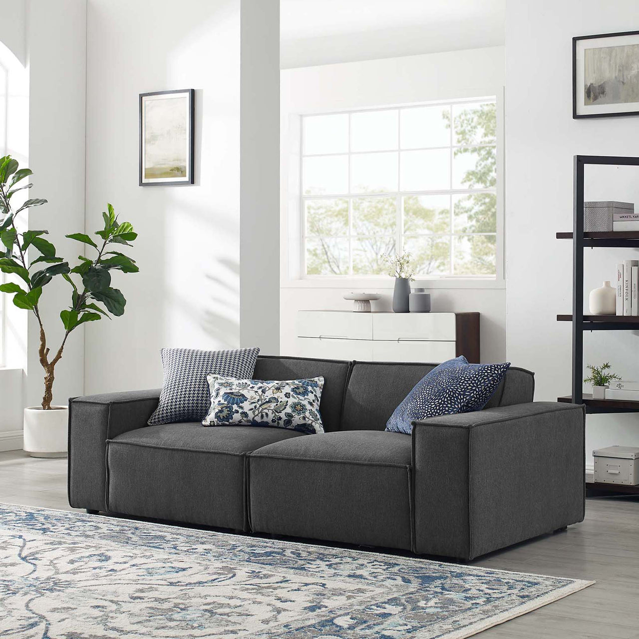 Phoenix Modular Loveseat Sectional, Charcoal