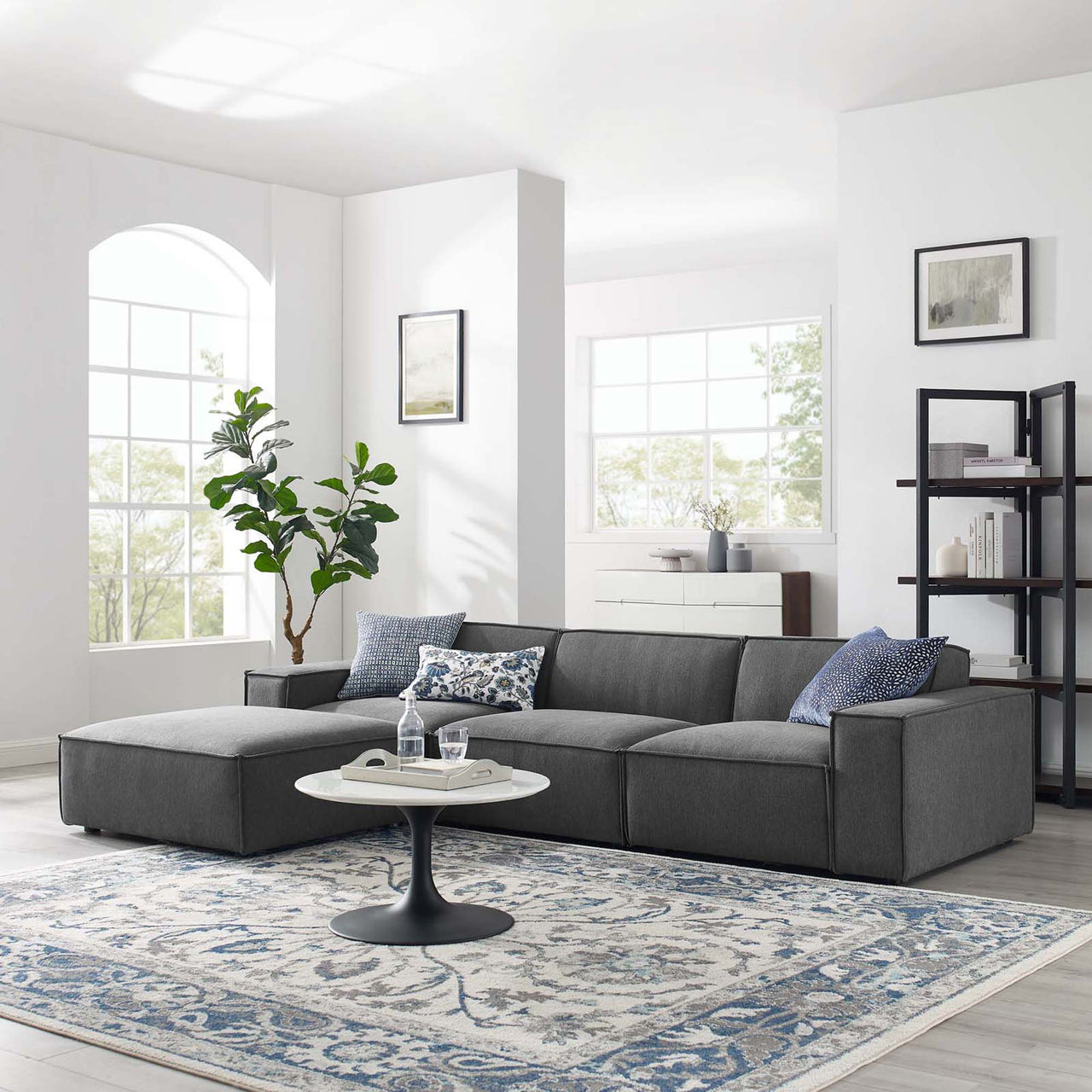 Phoenix 4-Piece Modular L-Shaped Sectional, Charcoal