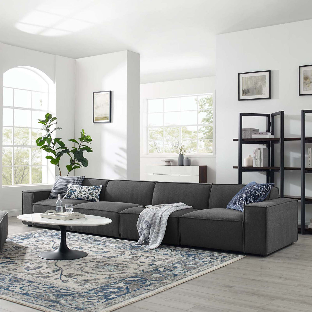 Phoenix 4-Piece Modular Sofa Sectional, Charcoal