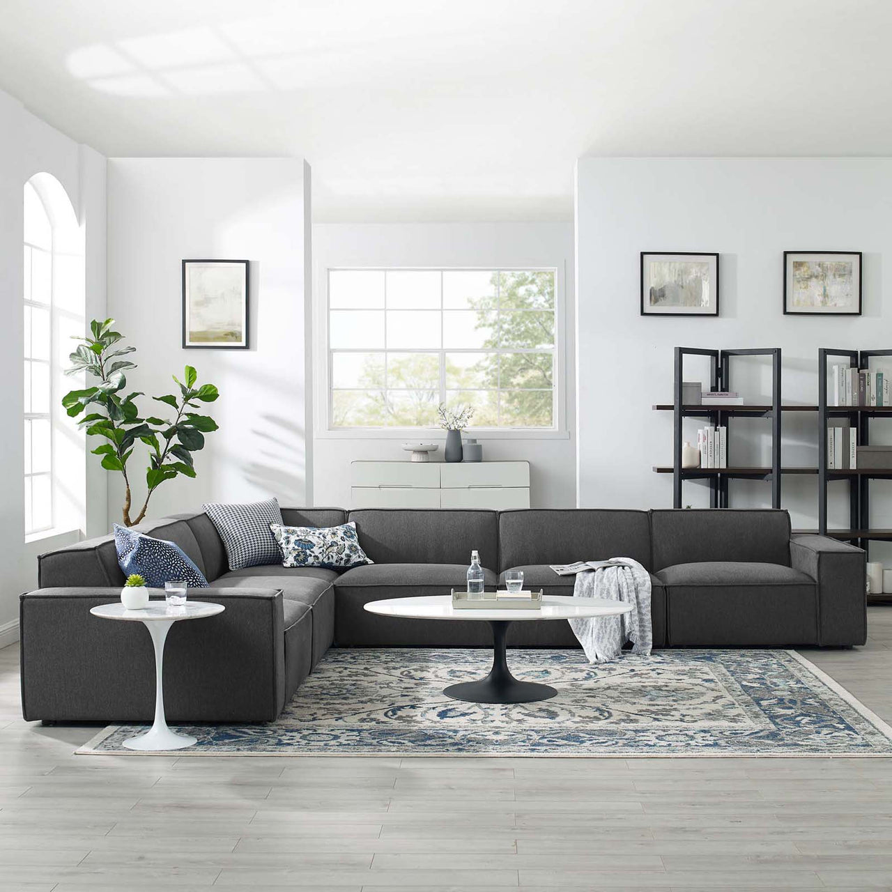Phoenix 6-Piece Modular L-Shaped Corner Sectional, Charcoal