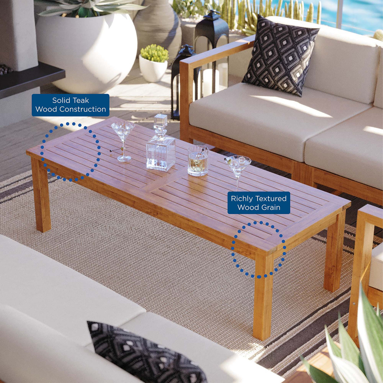 Rizer Alfresco Grade-A Teak Coffee Table, Natural Wood