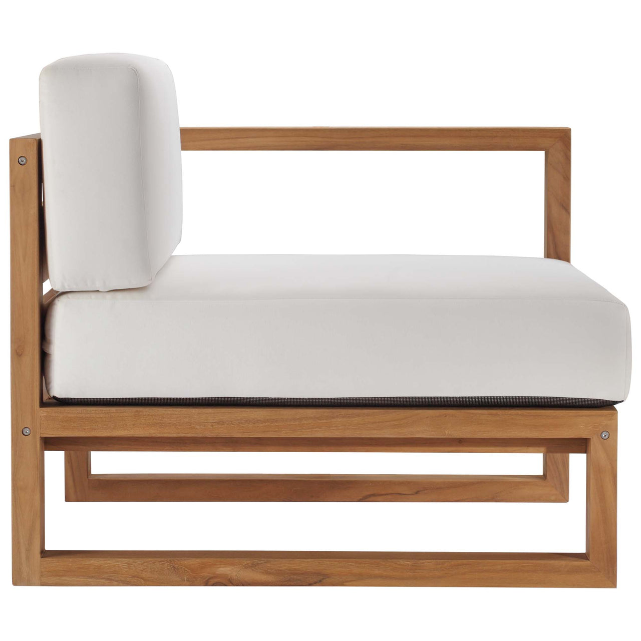 Rizer Alfresco Grade-A Teak Right-Arm Chair | Outdoor Modular Sectional Component, Natural Wood & White