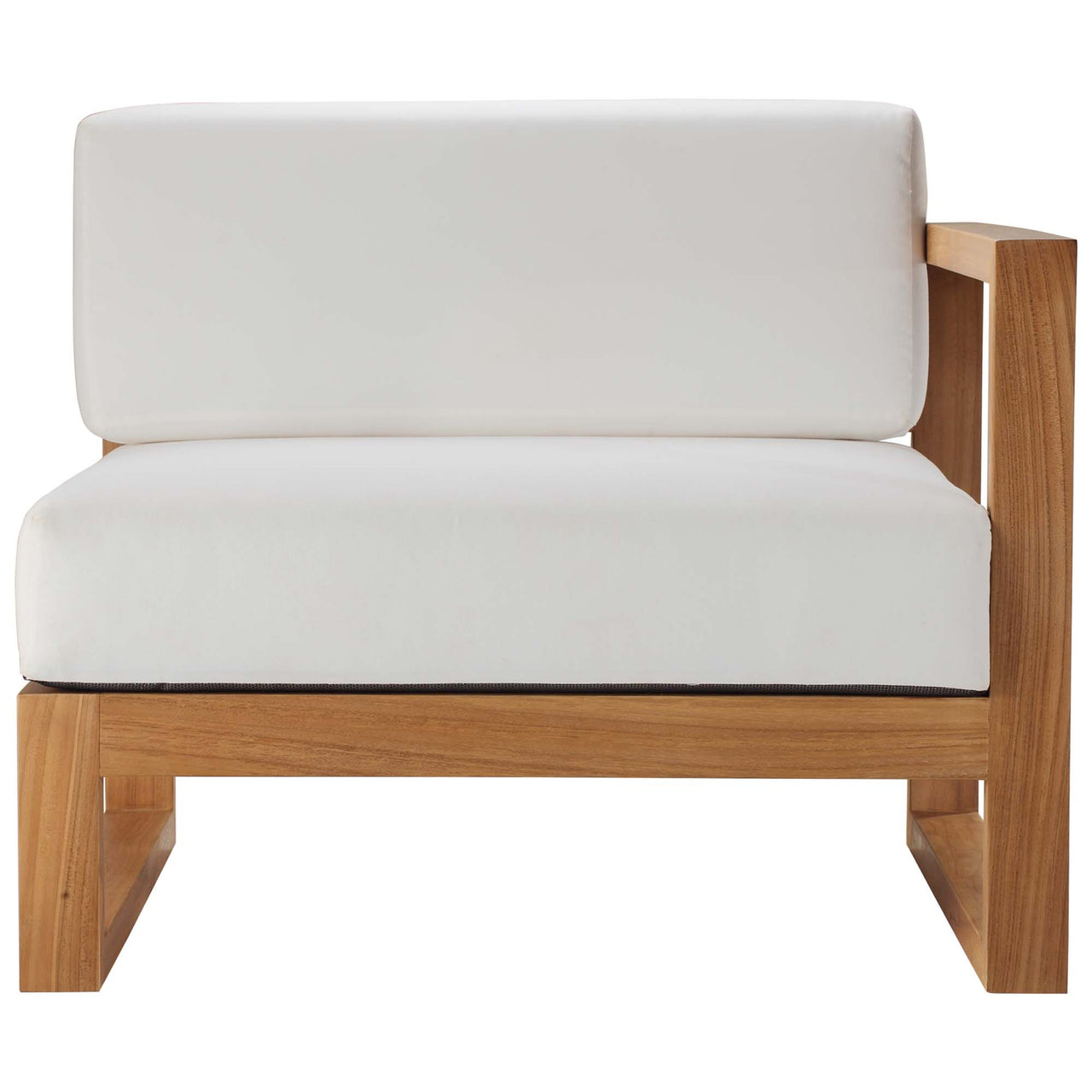 Rizer Alfresco Grade-A Teak Right-Arm Chair | Outdoor Modular Sectional Component, Natural Wood & White