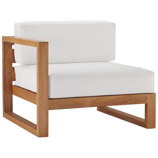 Rizer Alfresco Grade-A Teak Left-Arm Chair | Outdoor Modular Sectional Component, Natural Wood & White