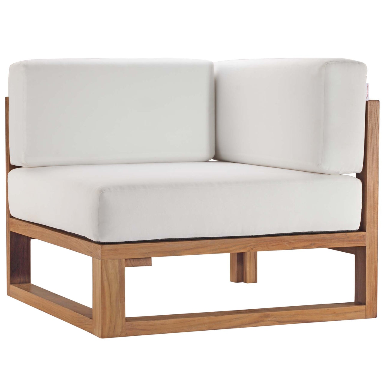 Rizer Alfresco Grade-A Teak Corner Chair | Outdoor Modular Sectional Component, Natural Wood & White