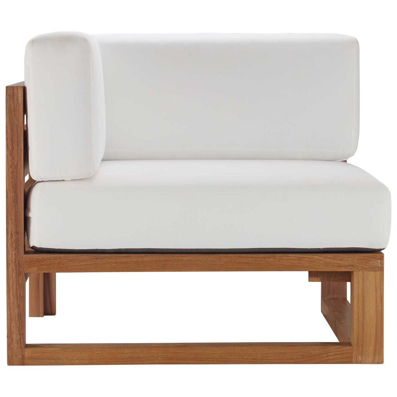 Rizer Alfresco Grade-A Teak Corner Chair | Outdoor Modular Sectional Component, Natural Wood & White