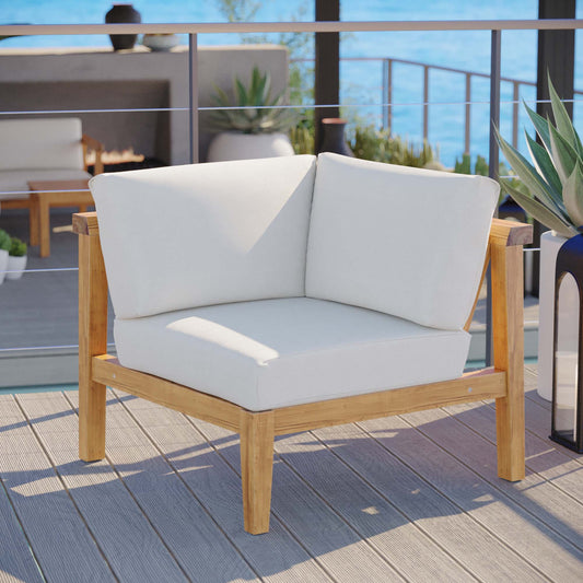 Brentford Alfresco Corner Chair | Outdoor Modular Sectional Component, Natural Wood & White