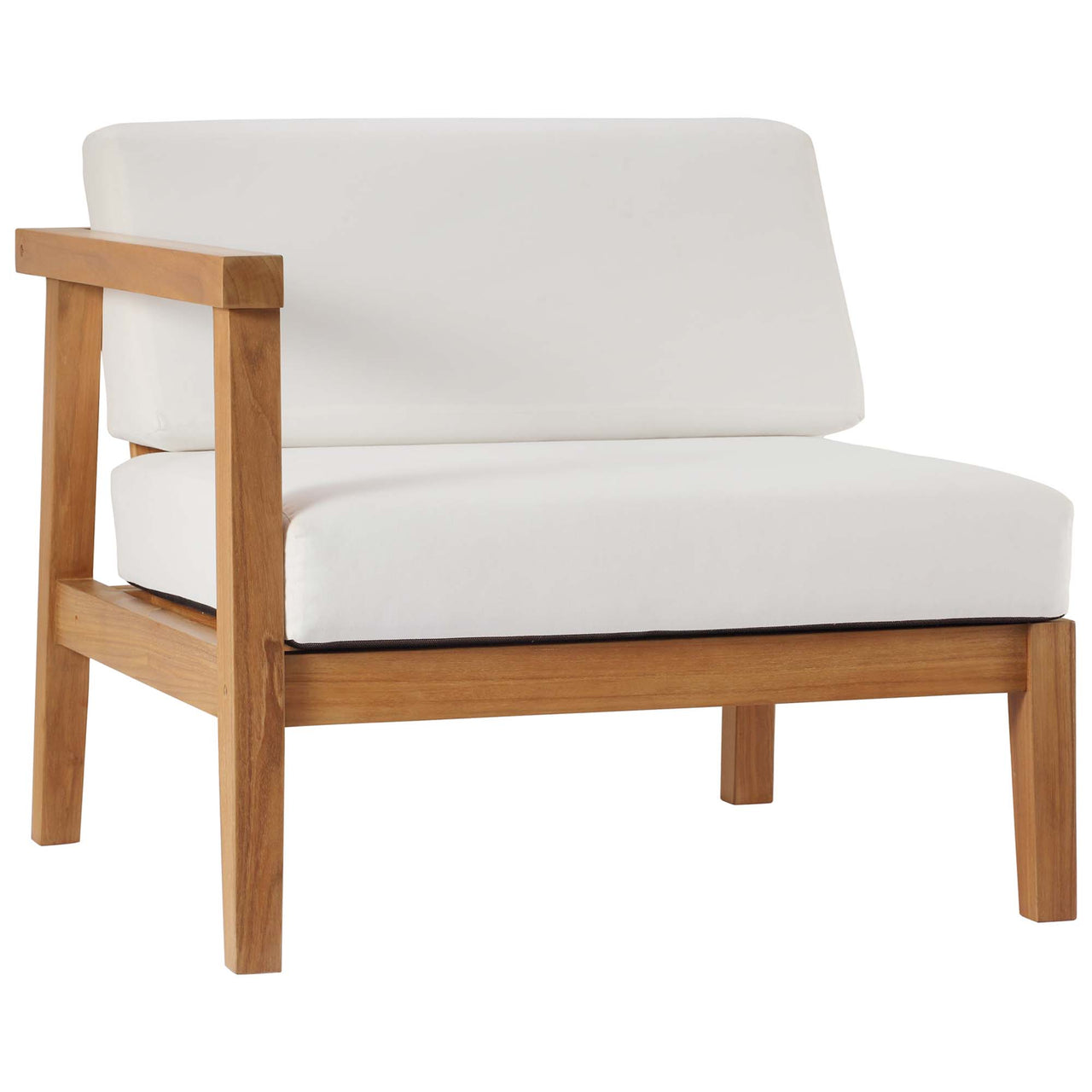 Brentford Alfresco Left-Arm Chair | Outdoor Modular Sectional Component, Natural Wood & White