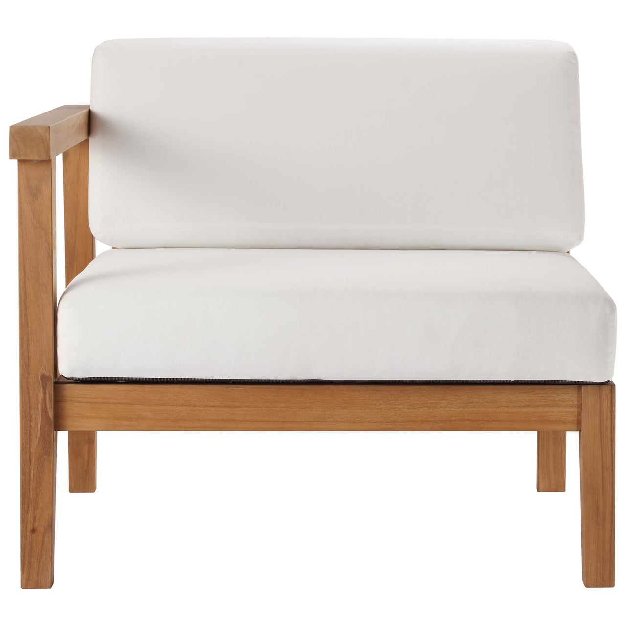 Brentford Alfresco Left-Arm Chair | Outdoor Modular Sectional Component, Natural Wood & White
