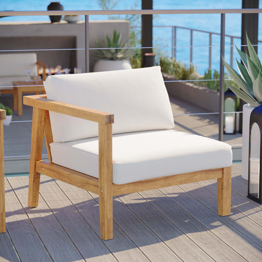 Brentford Alfresco Left-Arm Chair | Outdoor Modular Sectional Component, Natural Wood & White