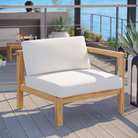 Brentford Alfresco Right-Arm Chair | Outdoor Modular Sectional Component, Natural Wood & White