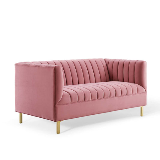 Dapper Upholstered Velvet Loveseat, Dusty Rose