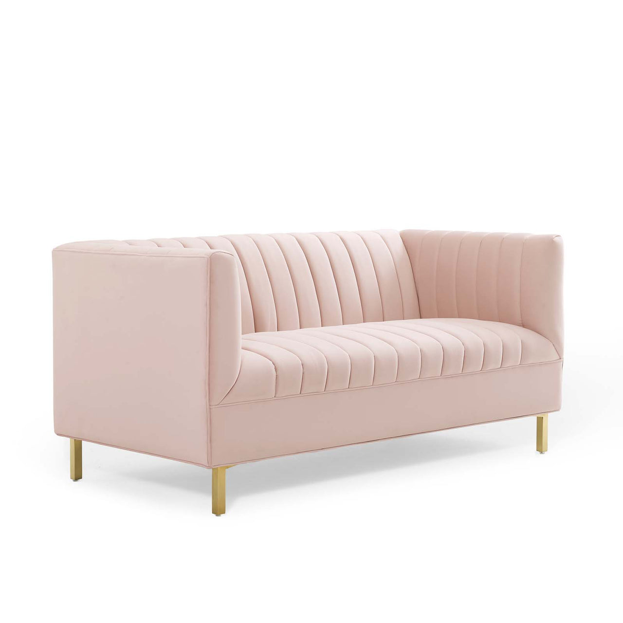 Dapper Upholstered Velvet Loveseat, Pink
