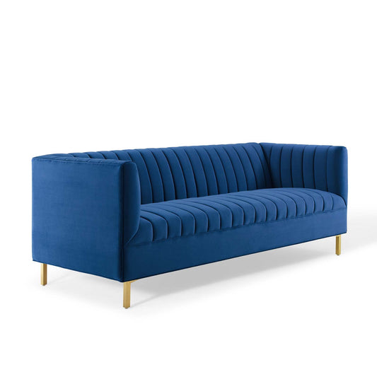 Dapper Upholstered Velvet Sofa, Navy