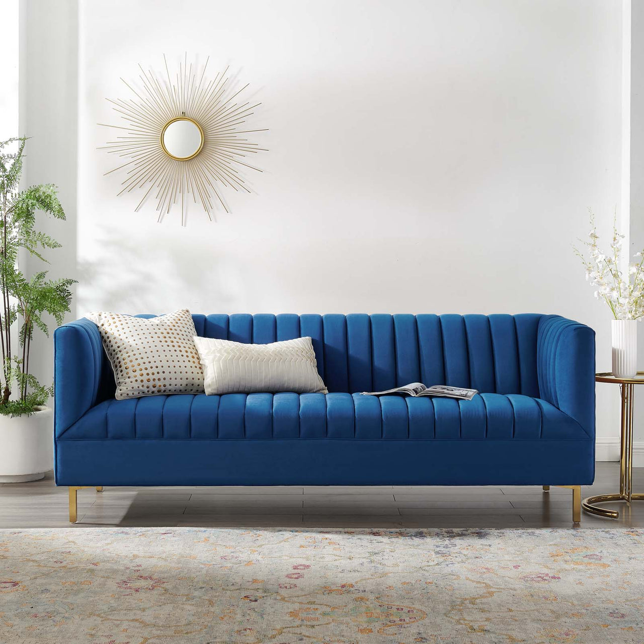 Dapper Upholstered Velvet Sofa, Navy