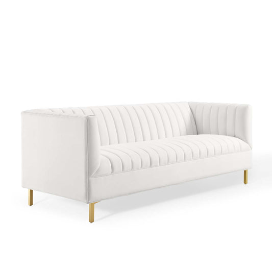 Dapper Upholstered Velvet Sofa, White