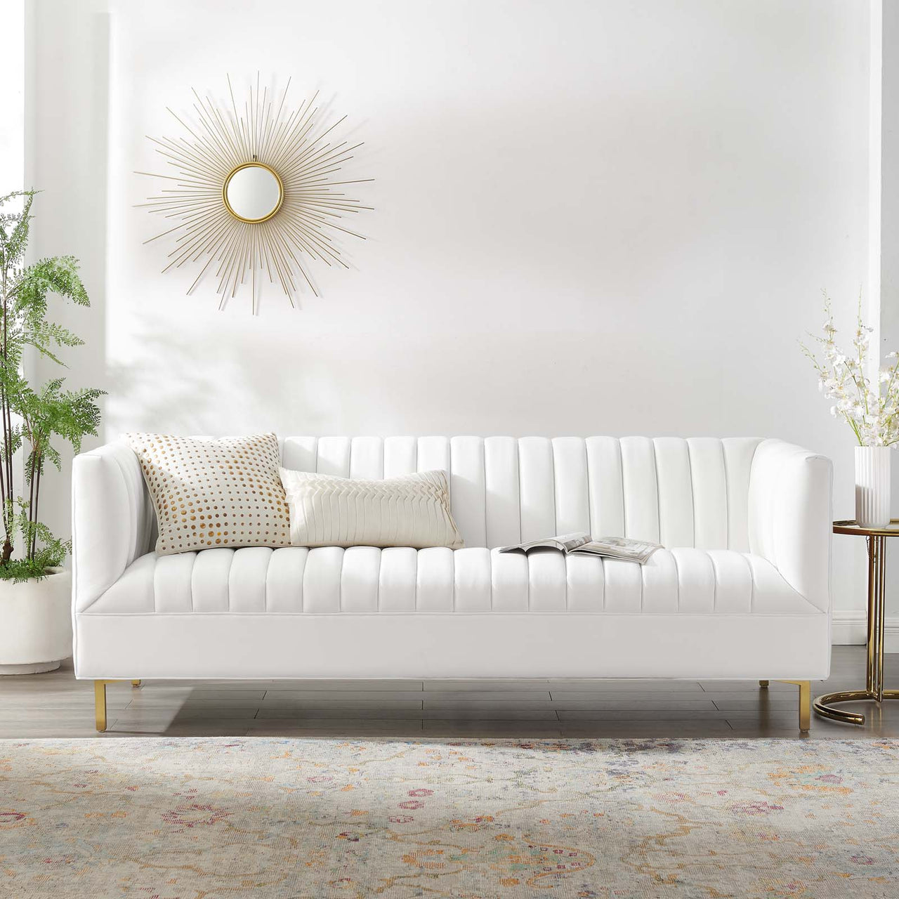 Dapper Upholstered Velvet Sofa, White