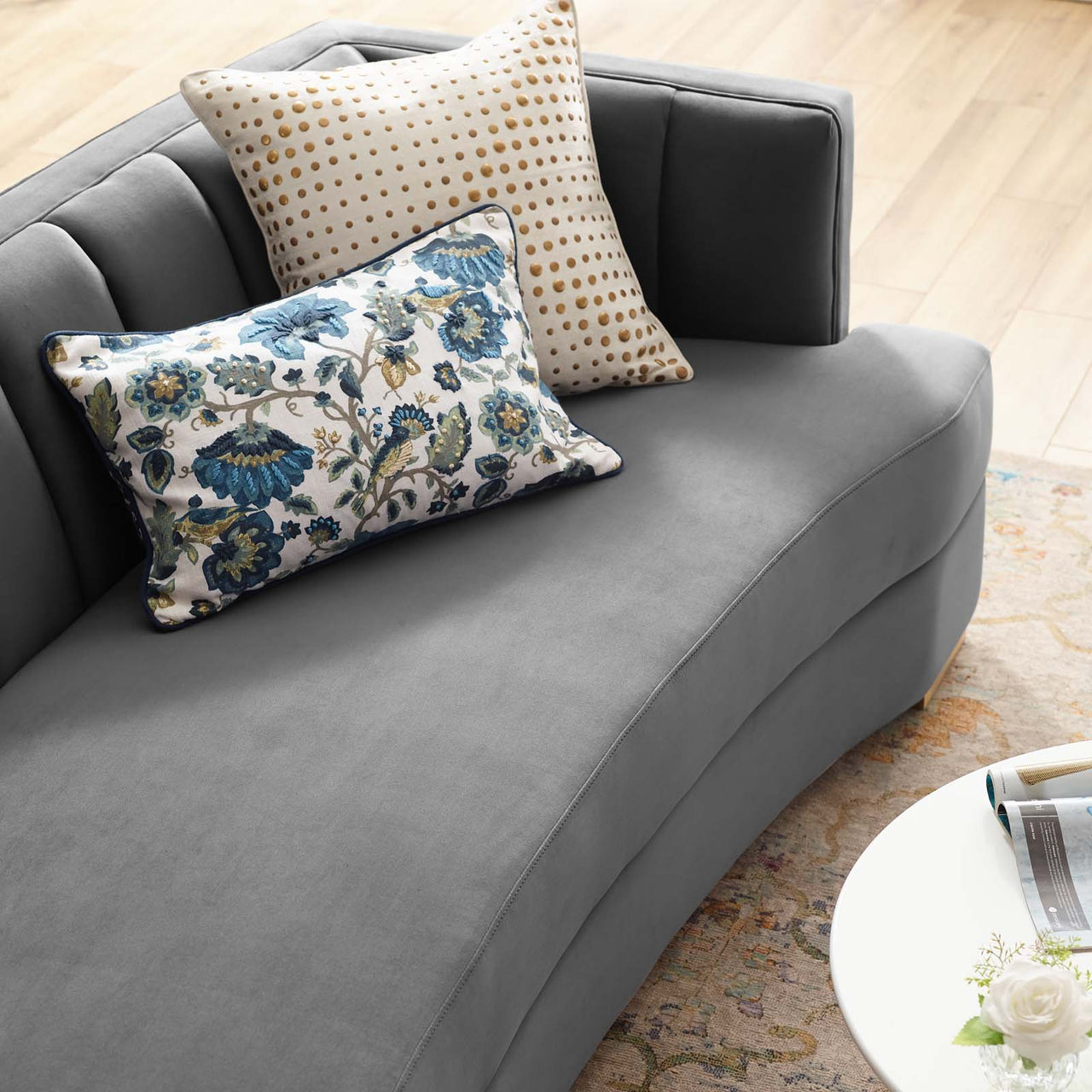 Corviere Velvet Sofa, Gray