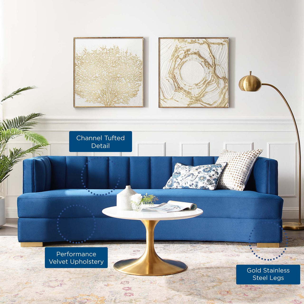 Corviere Velvet Sofa, Navy