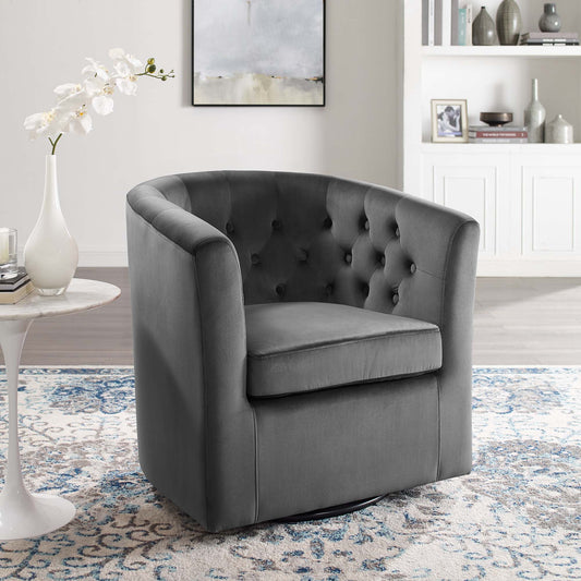 Alessa Upholstered Velvet Swivel Armchair, Charcoal