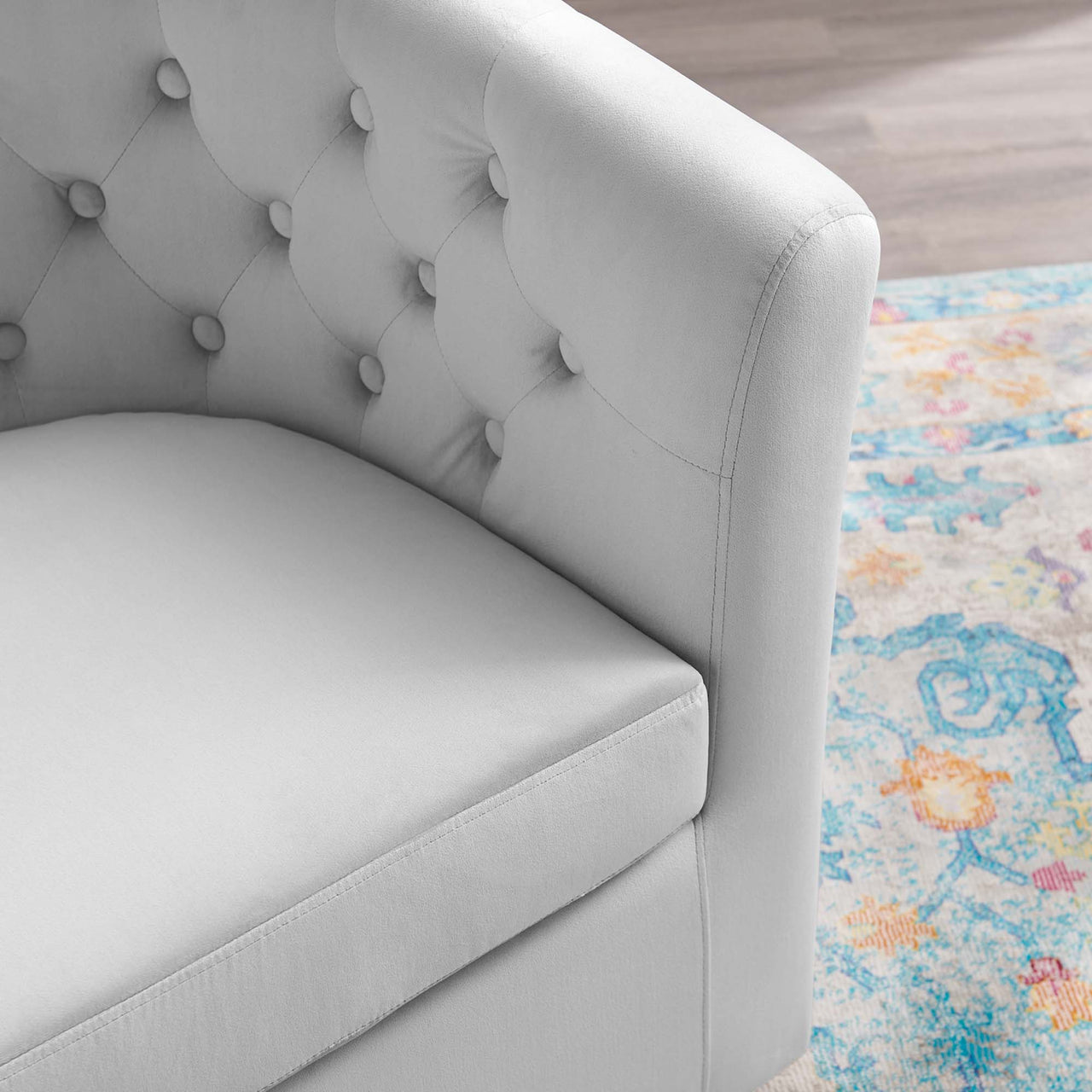 Alessa Upholstered Velvet Swivel Armchair, Light Gray