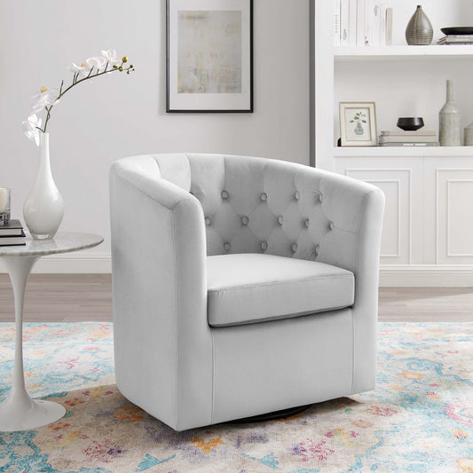 Alessa Upholstered Velvet Swivel Armchair, Light Gray