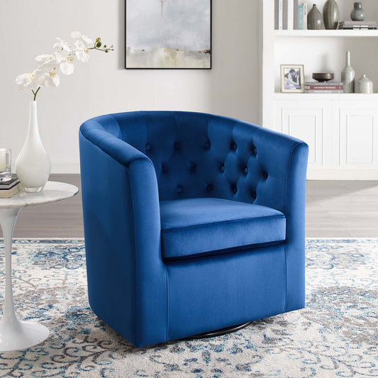 Alessa Upholstered Velvet Swivel Armchair, Navy