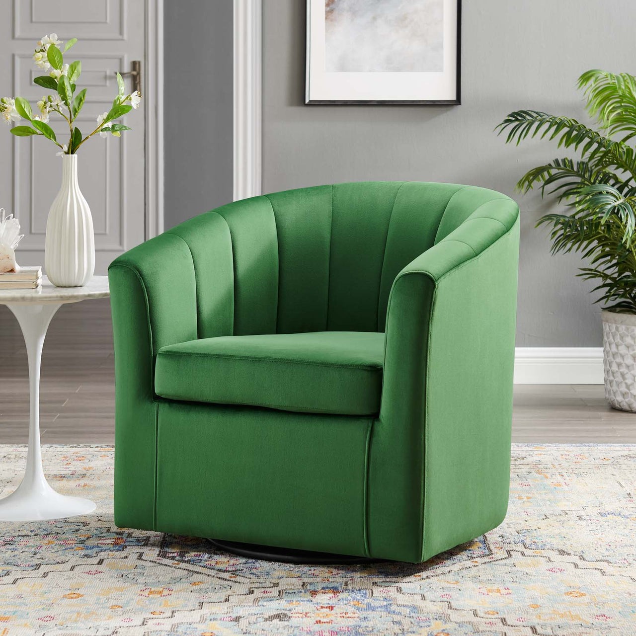 Alessa Upholstered Velvet Swivel Armchair, Emerald