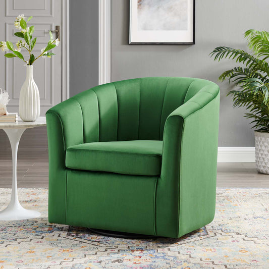 Alessa Upholstered Velvet Swivel Armchair, Emerald