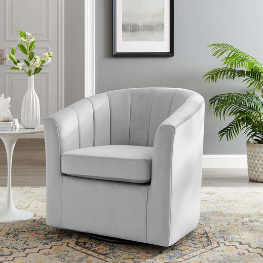 Alessa Upholstered Velvet Swivel Armchair, Light Gray