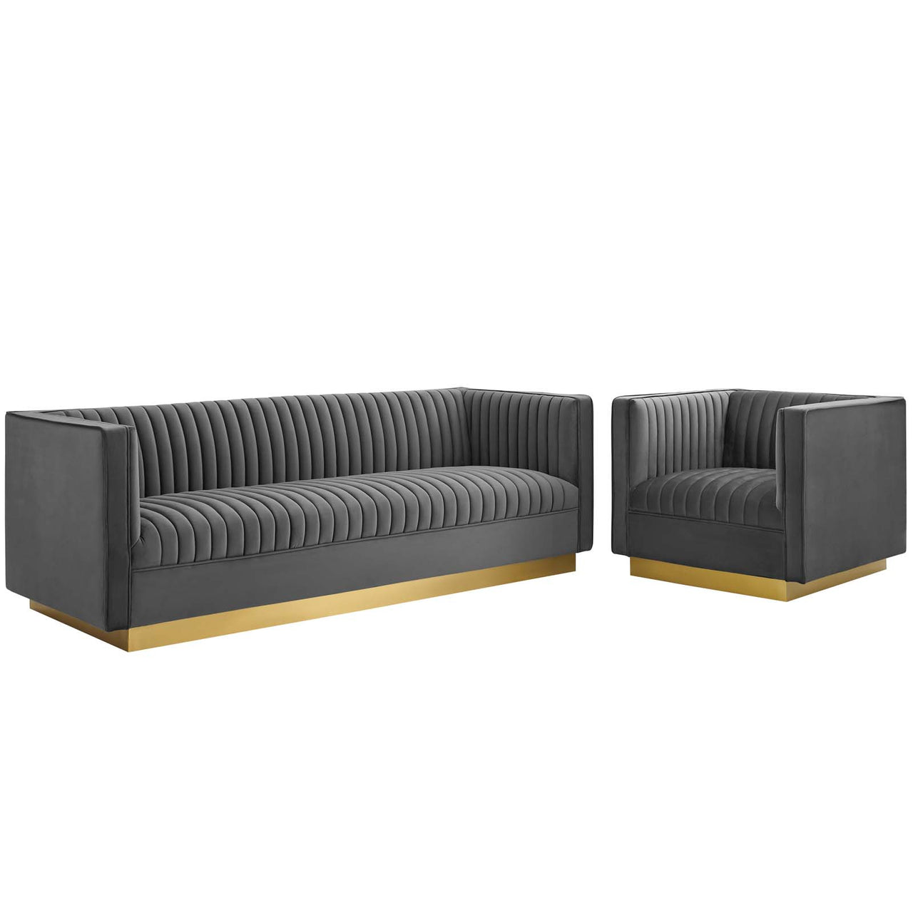 Vladimir Velvet Sofa & Armchair Set, Gray