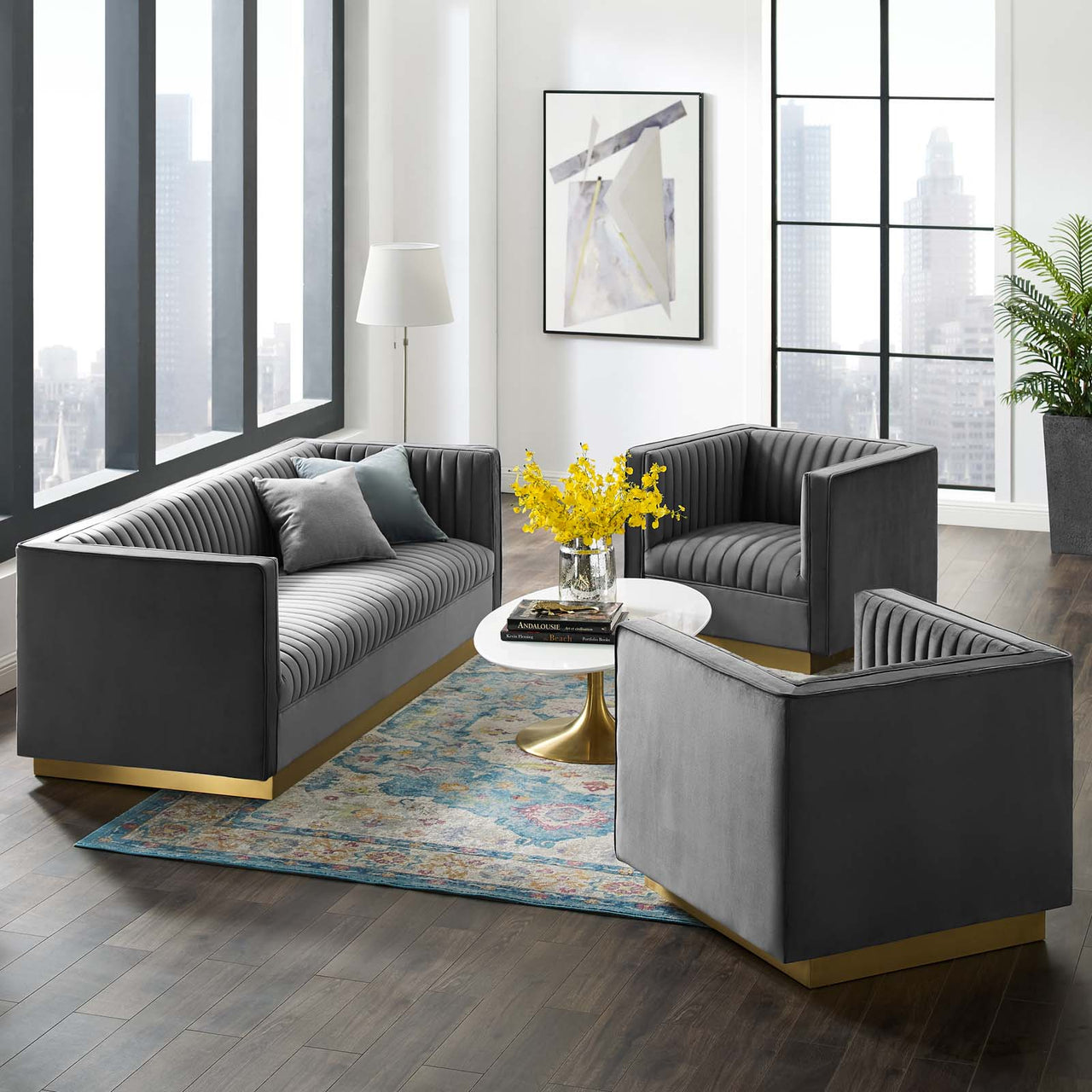 Vladimir 3-Piece Velvet Set, Gray