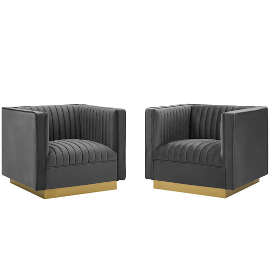 Vladimir Velvet Armchair Set of 2, Gray