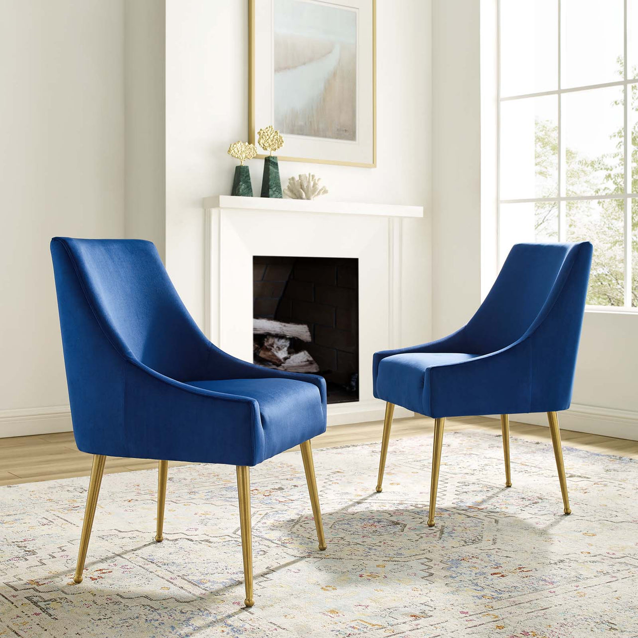Virella Upholstered Velvet Dining Chair Set of 2, Navy