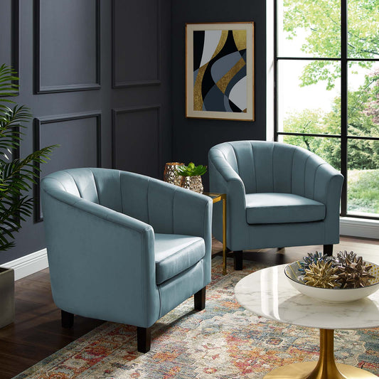 Alessa Upholstered Velvet Armchair Set of 2, Light Blue