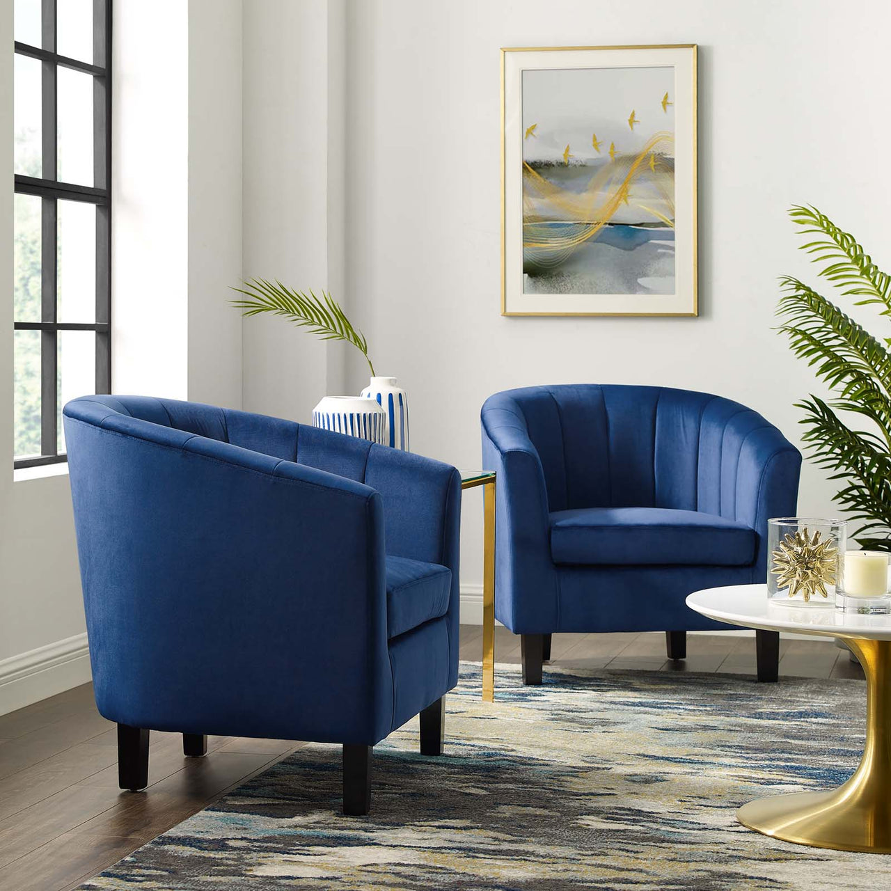 Alessa Upholstered Velvet Armchair Set of 2, Navy