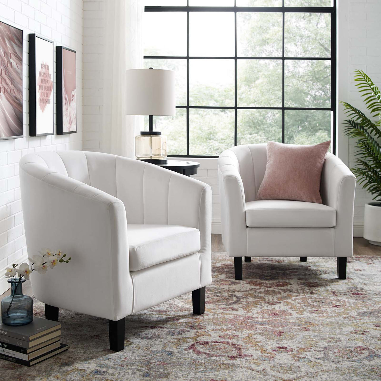 Alessa Upholstered Velvet Armchair Set of 2, White