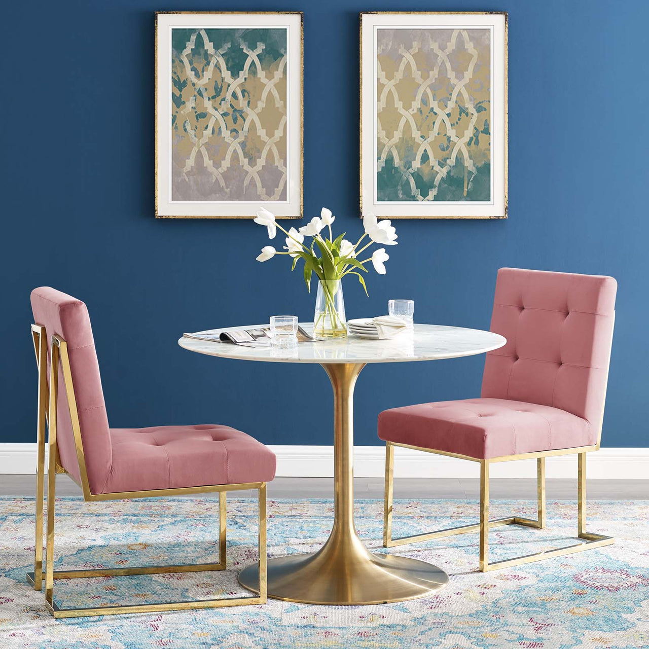 Circuit Upholstered Velvet Dining Chair Set of 2, Dusty Rose