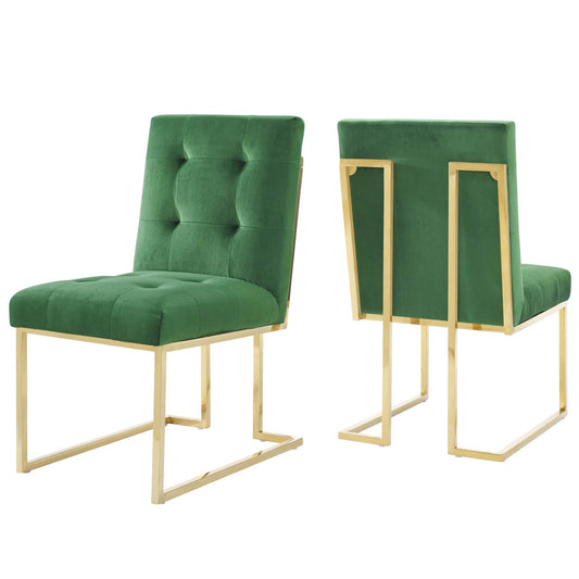 Circuit Upholstered Velvet Dining Chair Set of 2, Emerald