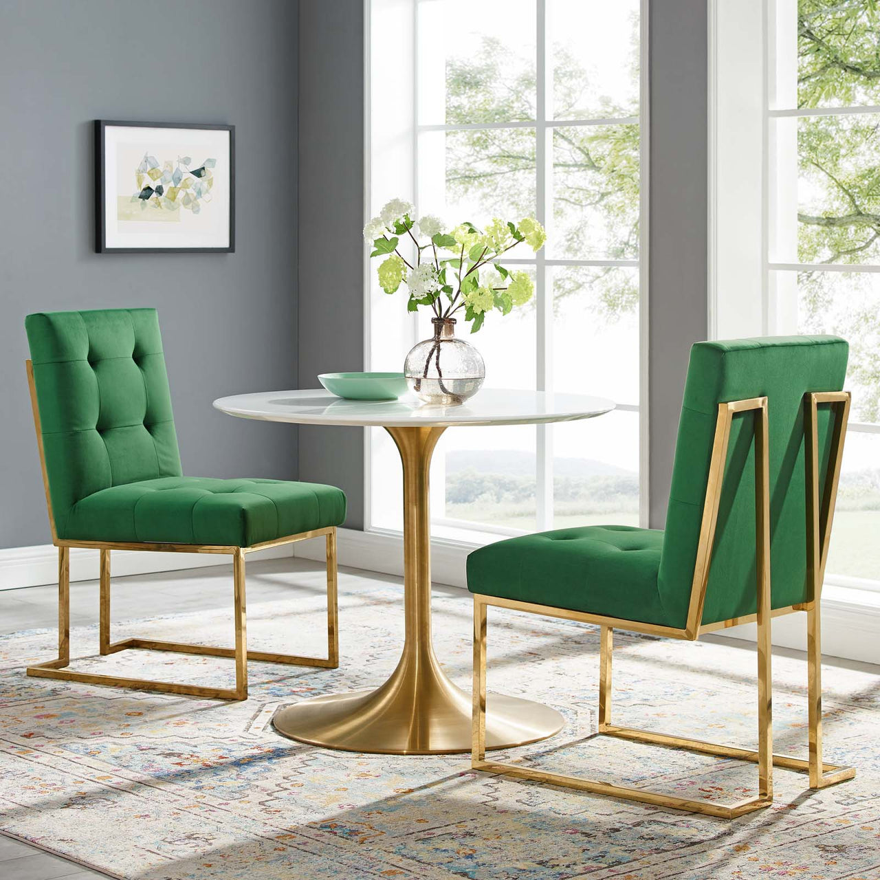 Circuit Upholstered Velvet Dining Chair Set of 2, Emerald