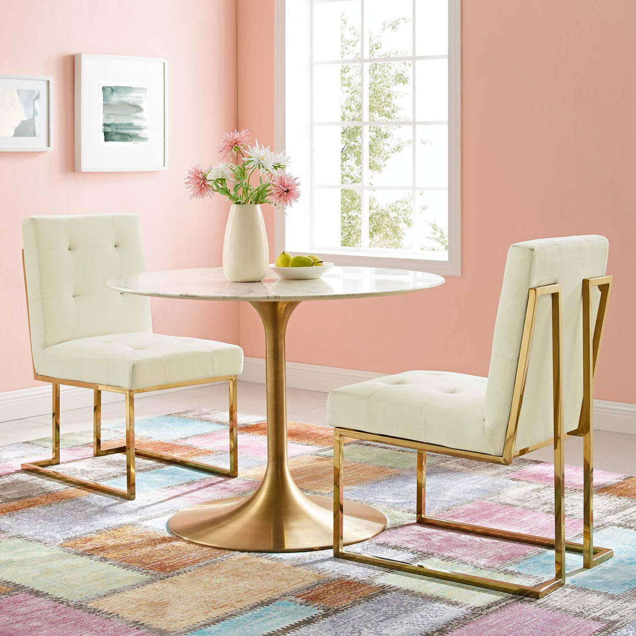 Circuit Upholstered Velvet Dining Chair Set of 2, Ivory