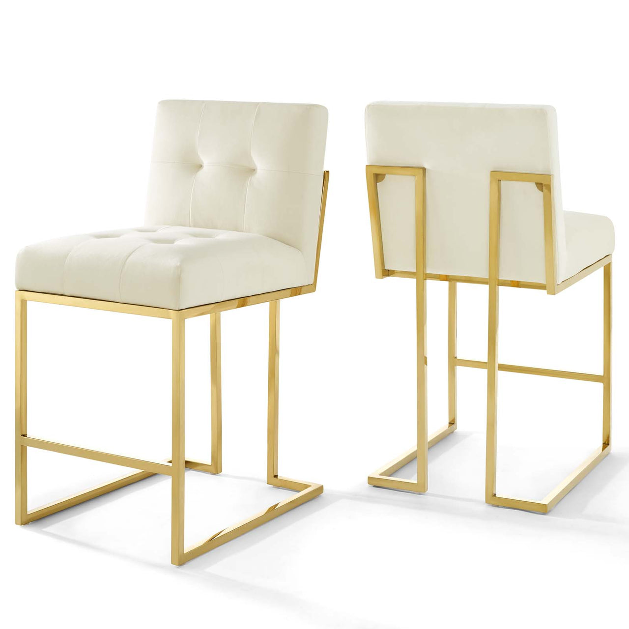 Circuit Upholstered Velvet Counter Stool Set of 2, Ivory