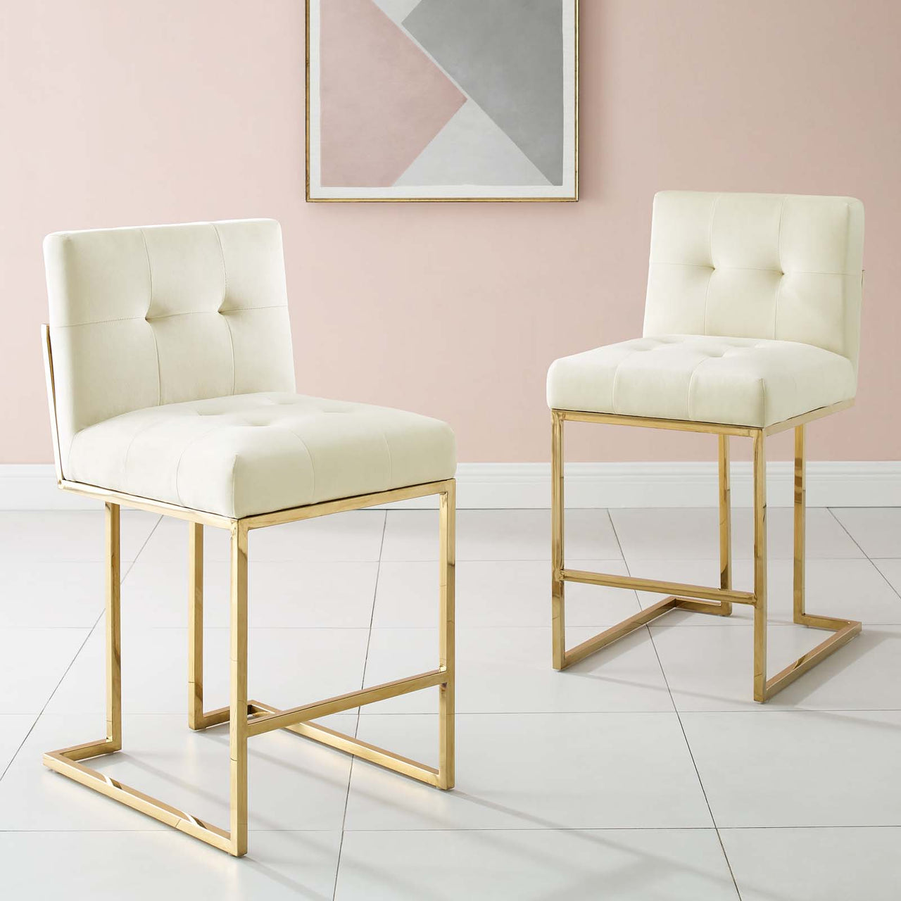 Circuit Upholstered Velvet Counter Stool Set of 2, Ivory